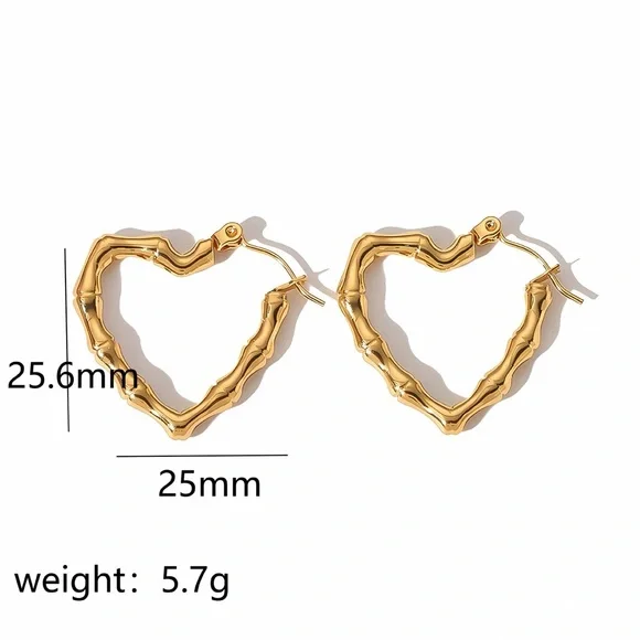 18K Gold Plated Heart Earrings*Hoop Earrings*Waterproof Jewelry* - Picture 4 of 4
